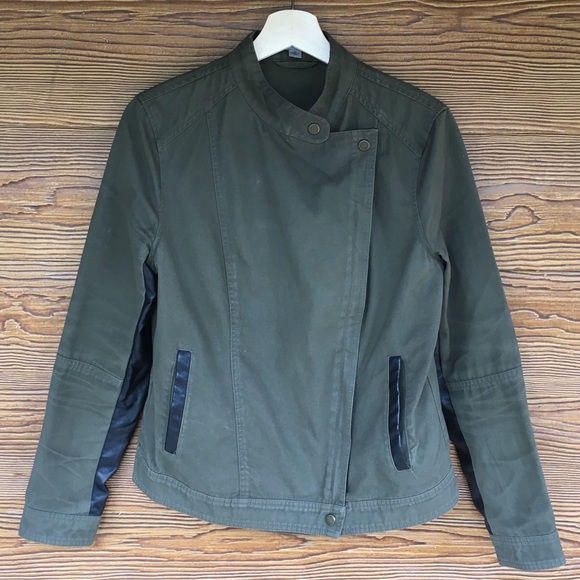 Marc NY Green Military Jacket with Faux Leather M - Picture 2 of 6